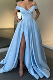 Elegant Off-the-Shoulder Satin Long Split Prom Dresses PD0386B