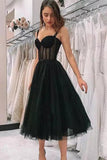 Modest A Line Black Tulle Homecoming Dress PD1125