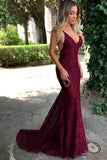 Sexy Mermaid V-Neck Lace Long Prom Dress Evening Gowns