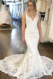 Mermaid V-Neck Sleeveless Lace Long Wedding Dresses