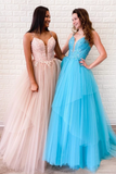 Fashion A-line Spaghetti Straps Appliques Long Prom Dress Evening Gowns
