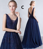 A-Line Grey Tulle Lace Appliques V-Neck Sleeveless Prom Dresses PM385