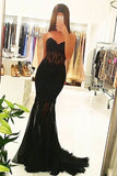 Sexy Black Tulle Lace Sweetheart Mermaid Long Train Evening Dresses