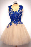 Navy Blue Tulle Lace Round Neck A Line Short Party Dresses