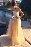 Champagne Tulle Sequins Sweetheart Bridesmaid Dresses