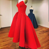 Red Vintage High Low Strapless Sleeveless Formal Prom Dresses