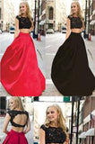 Two Pieces Charming Lace Floor Length Prom Dresses Evening Dresses