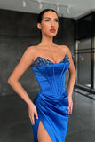 Royal Blue Mermaid Long Prom Dresses Split With Sequins Party Dresses PD0443