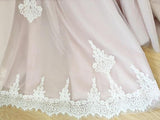 A Line Nude Tulle Pink Lace Appliqued Ball Gown Lace up Beach Wedding Dresses PH918
