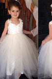 Ivory Sweetheart Lace Top Cute Tulle V Back Bowknot Flower Girl Dresses uk PW120