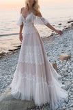 Gorgeous A-line Lace Tassels Long Wedding Dress