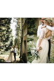 See Through Half Sleeve Ivory Country Wedding Dress Backless Tulle Wedding Dress W1073