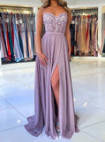 Sexy A Line Spaghetti Straps Lilac Chiffon Prom Dress PD1133