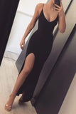 Black Sexy Long with Leg Slit Mermaid Spaghetti Straps Prom Dresses Evening Dresses P1152