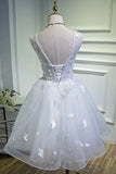 Sweetheart White Lace up Beads Lace Appliques Tulle Straps Homecoming Dresses H1129