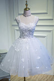 Simple Sweetheart White Lace up Beads Lace Appliques Tulle Straps Homecoming Dresses H1129