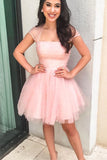 Sparkle Beaded Cap Sleeves Tulle Homecoming Dresses Sweet 16 Dresses H1206