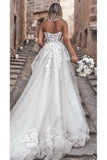 Sweetheart Strapless Lace Rustic Wedding Dresses Long Tulle Beach Wedding Dresses W1066