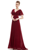 Flowy V-Neck Short Sleeve Chiffon Prom Dresses XU90812