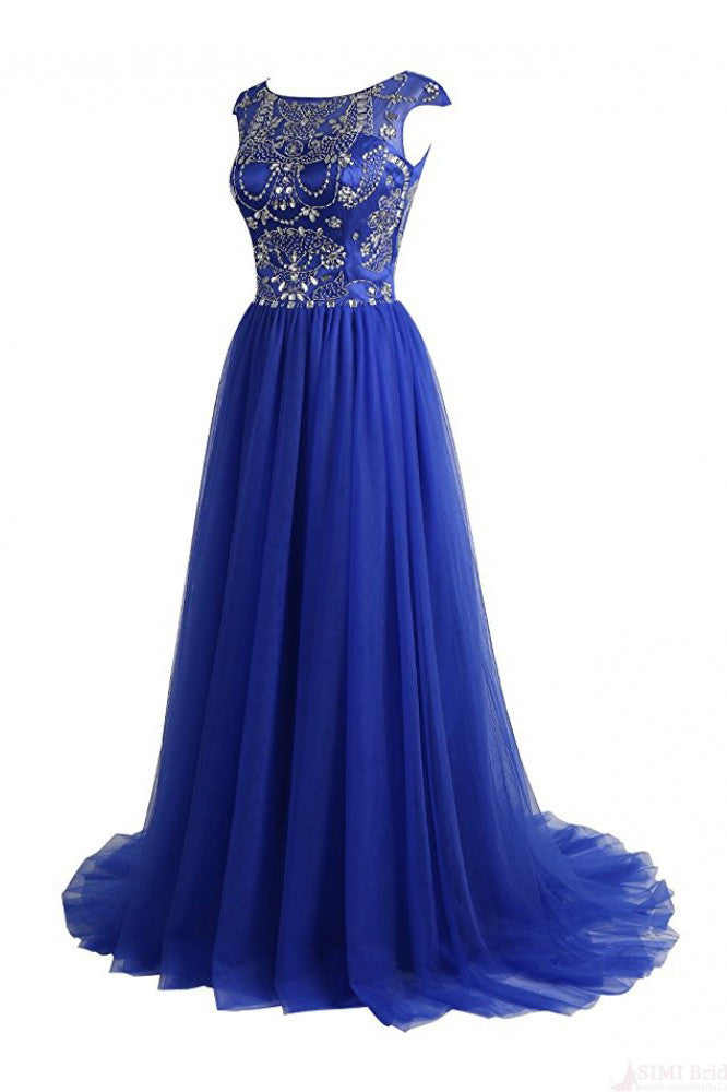 A-Line Floor-length Gorgeous Beading Bodice Long Tulle Prom Dresses Evening Dresses PM93