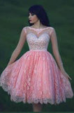 Lace Pink Short Country Homecoming Dress Prom Dress