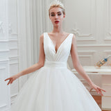 Ball Gown Deep V-Neck Sleeveless Tulle Court Train Wedding Dresses WH31354