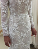 Unique Long Sleeve Mermaid Lace Wedding Dresses with Beads Wedding Gowns PW828