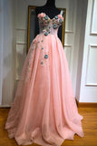 Unique One Shoulder Pink Prom Dresses Appliques Sweetheart Long Party Dresses PW568