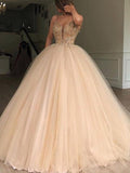 Unique Spaghetti Straps V-Neck Beads Ball Gown Tulle Prom Dress Quinceanera Dress P1112