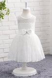 A Line Round Neck Sleeveless Lace Flower Girl Dress WH14807