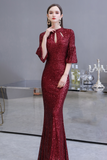 Mermaid High Neck Half Sleeve Sequins Floor Length Prom Dress WH24453