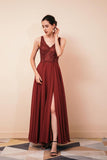 Pretty A Line Sleeveless V Neck Beading Applique Split Floor Length Prom Dresses WH291042