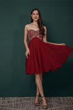 A Line Strapless Chiffon Sequins Knee Length Homecoming Dresses Short Prom Dresses WH291045