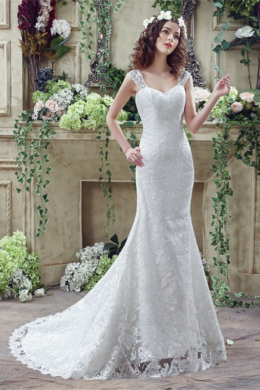 Classic A Line Sleeveless Appliques Tulle Court Train Wedding Dress WH30266