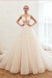 Ball Gown Spaghetti Straps Pearls Appliques Organza Wedding Dress WH36351