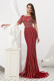 Elegant Mermaid Short Sleeve Beading Tulle Prom Dress WH60301