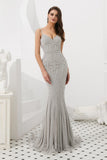 Shiny Deep V-Neck Mermaid Spaghetti Straps Beads Prom Dress WH60720