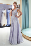 A Line Round Neck Sleeveless Beading Lace Floor Length Prom Dress Party Dress WH72701
