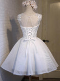 White Graduation Dresses Scoop Tulle Straps Homecoming Dresses with Lace up H1063