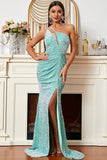 One Shoulder Straps Sleeveless Prom Dress Trumpet Sequins Formal Evening Dress
