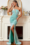 One Shoulder Straps Sleeveless Prom Dress Trumpet Sequins Formal Evening Dress
