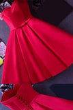 Strapless Red Knee-length Short Ribbon Prom Dress