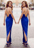 Mermaid Royal Blue V-Neck Criss Cross Slit Spaghetti Straps Long Evening Dress
