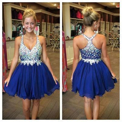 Royal Blue Cute Short Tulle Homecoming Dress With Beading