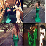 New Style Elegant Mermaid Green Backless Prom Dress
