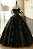 Ball Gown Black Sweetheart Off the Shoulder Satin Beading Prom Quinceanera Dresses uk PW67