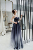 Princess A Line Ombre Strapless Tulle Beading Prom Dress P1564