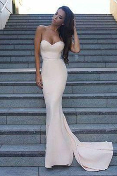 Sweetheart Mermaid Strapless Satin Evening Gowns Long Prom Dress