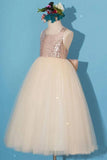 Princess Gold Sequin Shiny Round Neck Flower Girl Dress with Bowknot Baby Dress FG1022