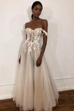 Unique Off the Shoulder Ivory Long Wedding Dress with Appliques Sweetheart Wedding Gowns W1182